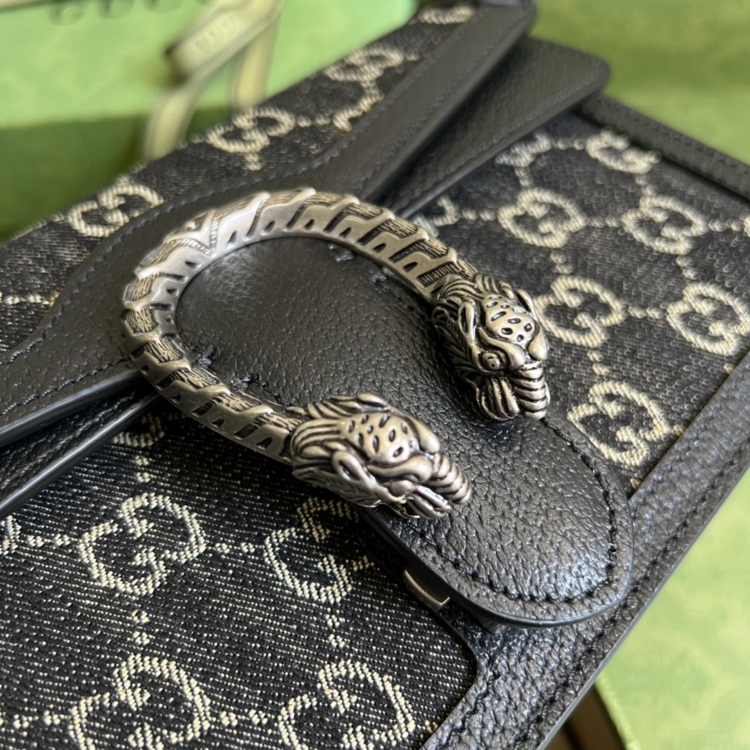 Gucci Dionysus Small GG Shoulder Bag Black And Ivory GG Denim Jacquard For Women 10in/25cm 499623 UN3BN 1274