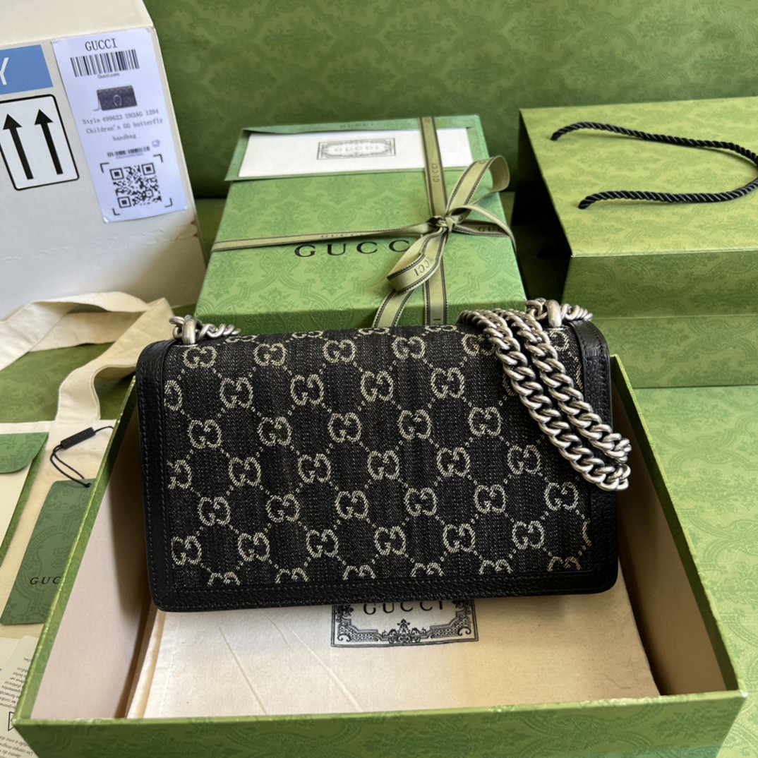 Gucci Dionysus Small GG Shoulder Bag Black And Ivory GG Denim Jacquard For Women 10in/25cm 499623 UN3BN 1274