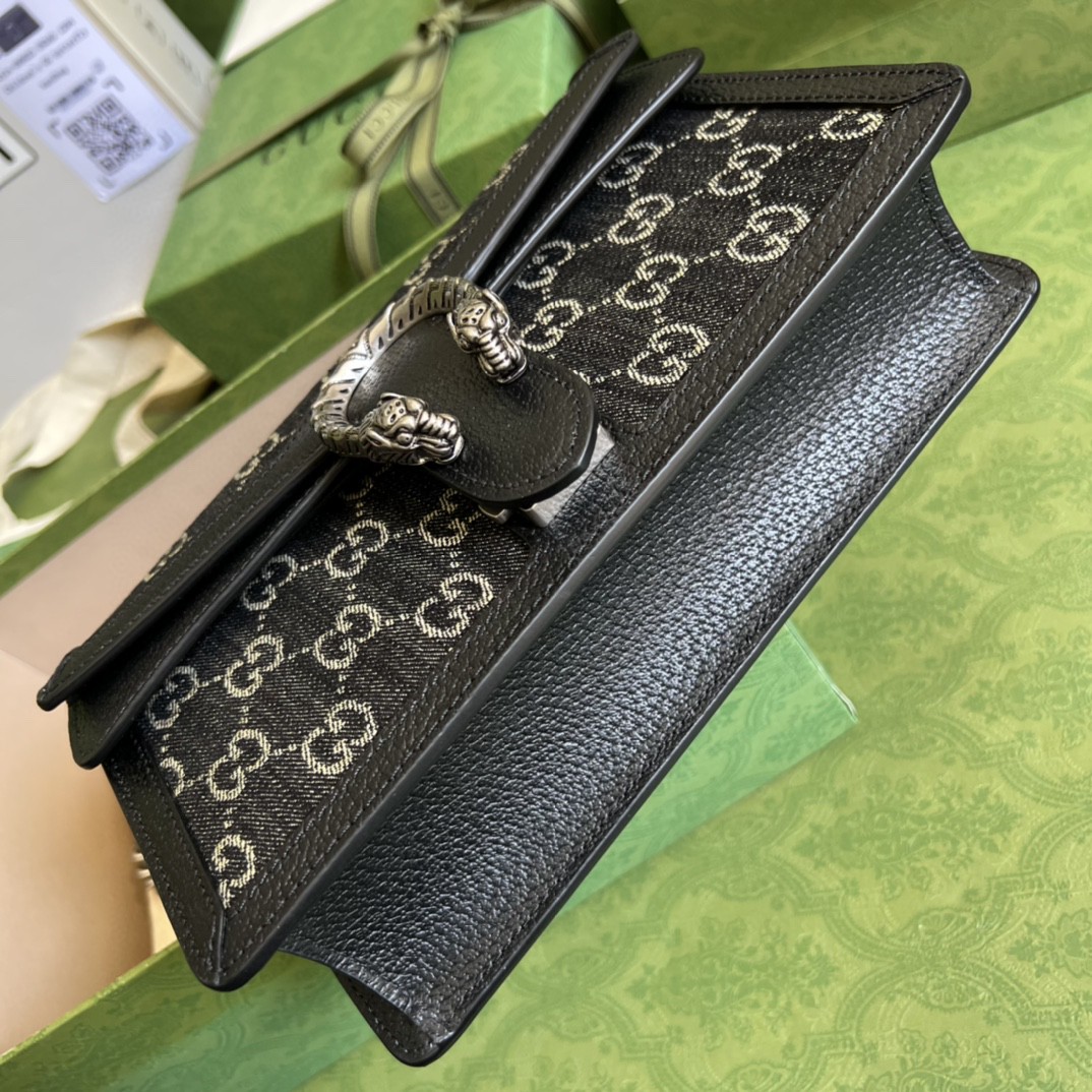 Gucci Dionysus Small GG Shoulder Bag Black And Ivory GG Denim Jacquard For Women 10in/25cm 499623 UN3BN 1274