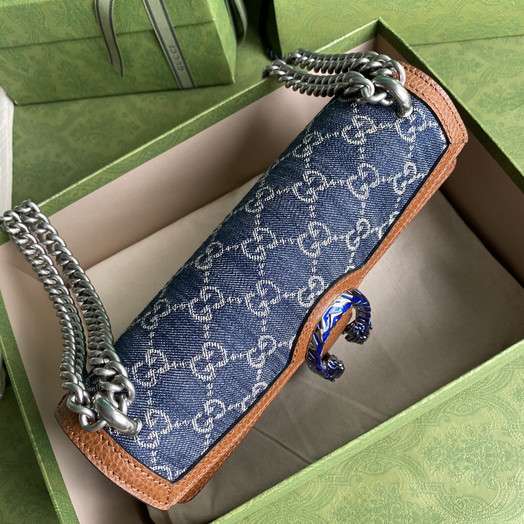 Gucci Dionysus Small Shoulder Bag Dark Blue And Ivory Eco Washed Organic GG Jacquard Deni For Women 11in/28cm