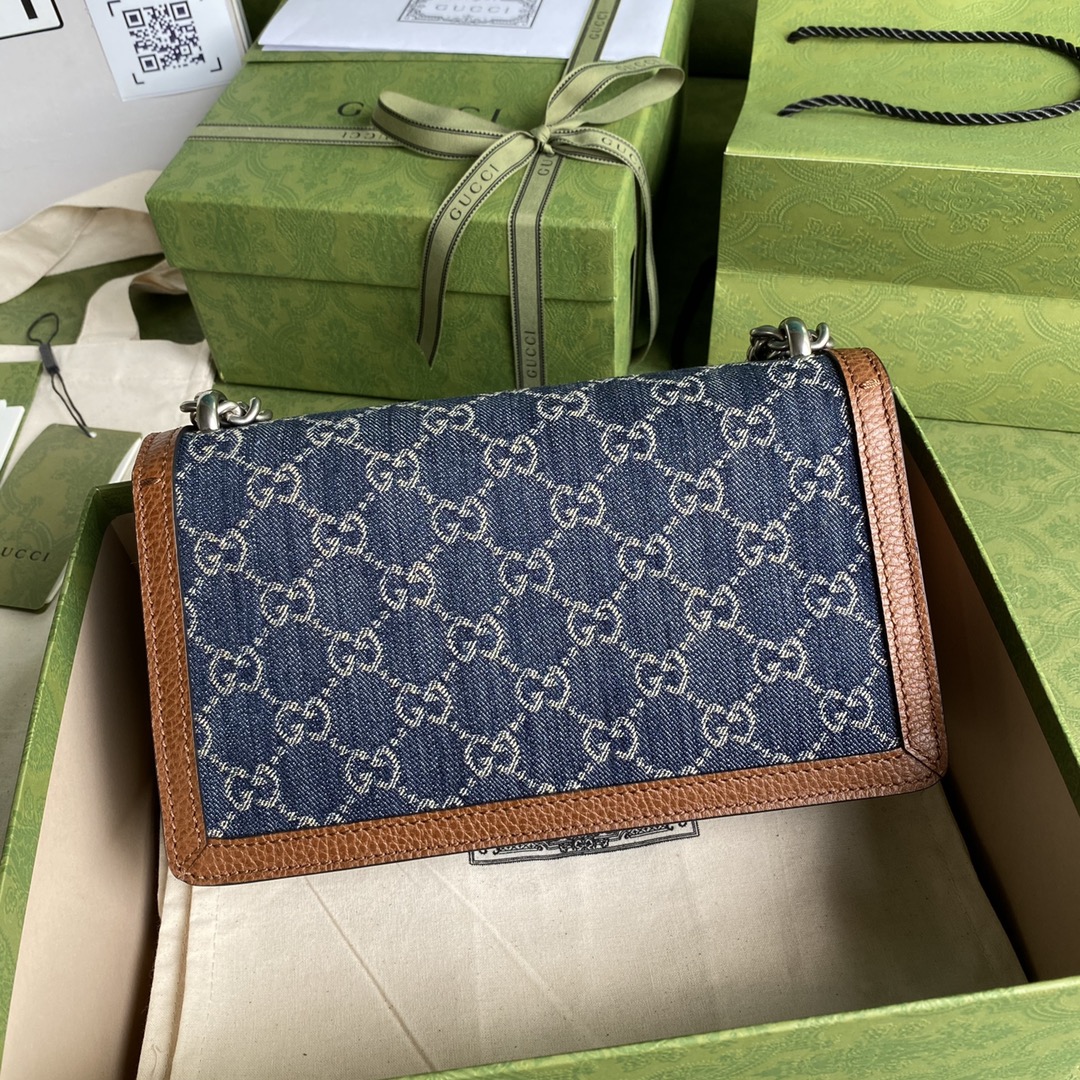 Gucci Dionysus Small Shoulder Bag Dark Blue And Ivory Eco Washed Organic GG Jacquard Deni For Women 11in/28cm