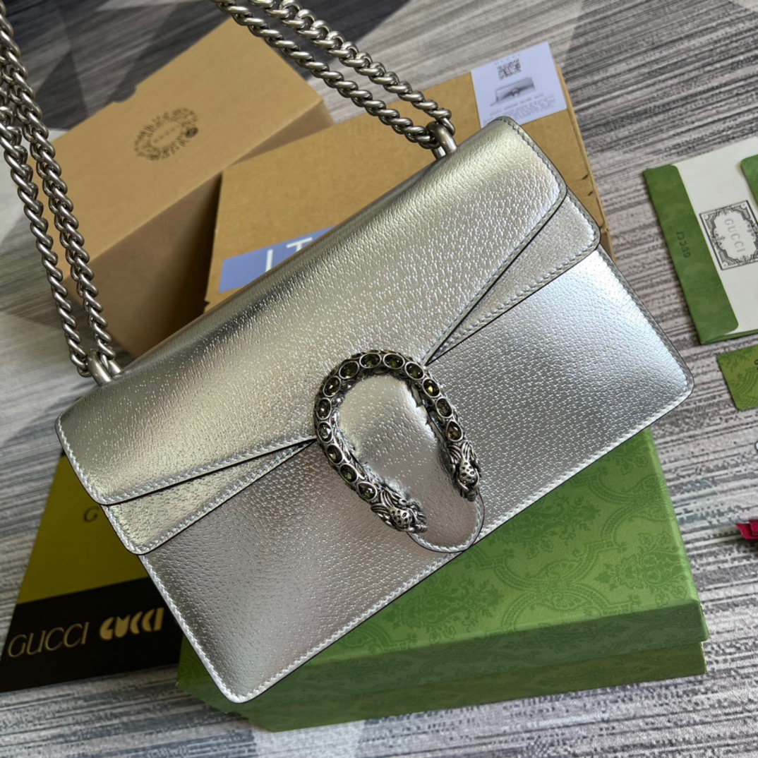 Gucci Dionysus Small Shoulder Bag Silver For Women, Women’s Bags 10in/26cm GG 499623 1TRBN 8173