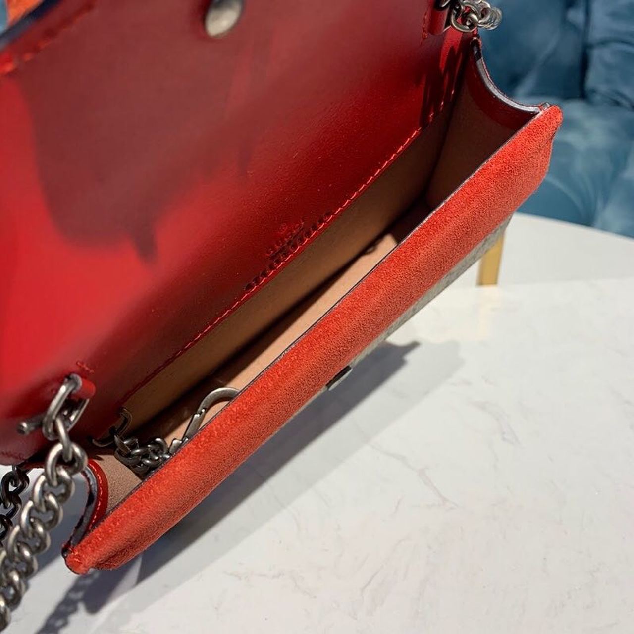 Gucci Dionysus Supreme Super Mini Bag Beige/Ebony GG Supreme Canvas Red Suede 6.5in/16.5cm GG 476432