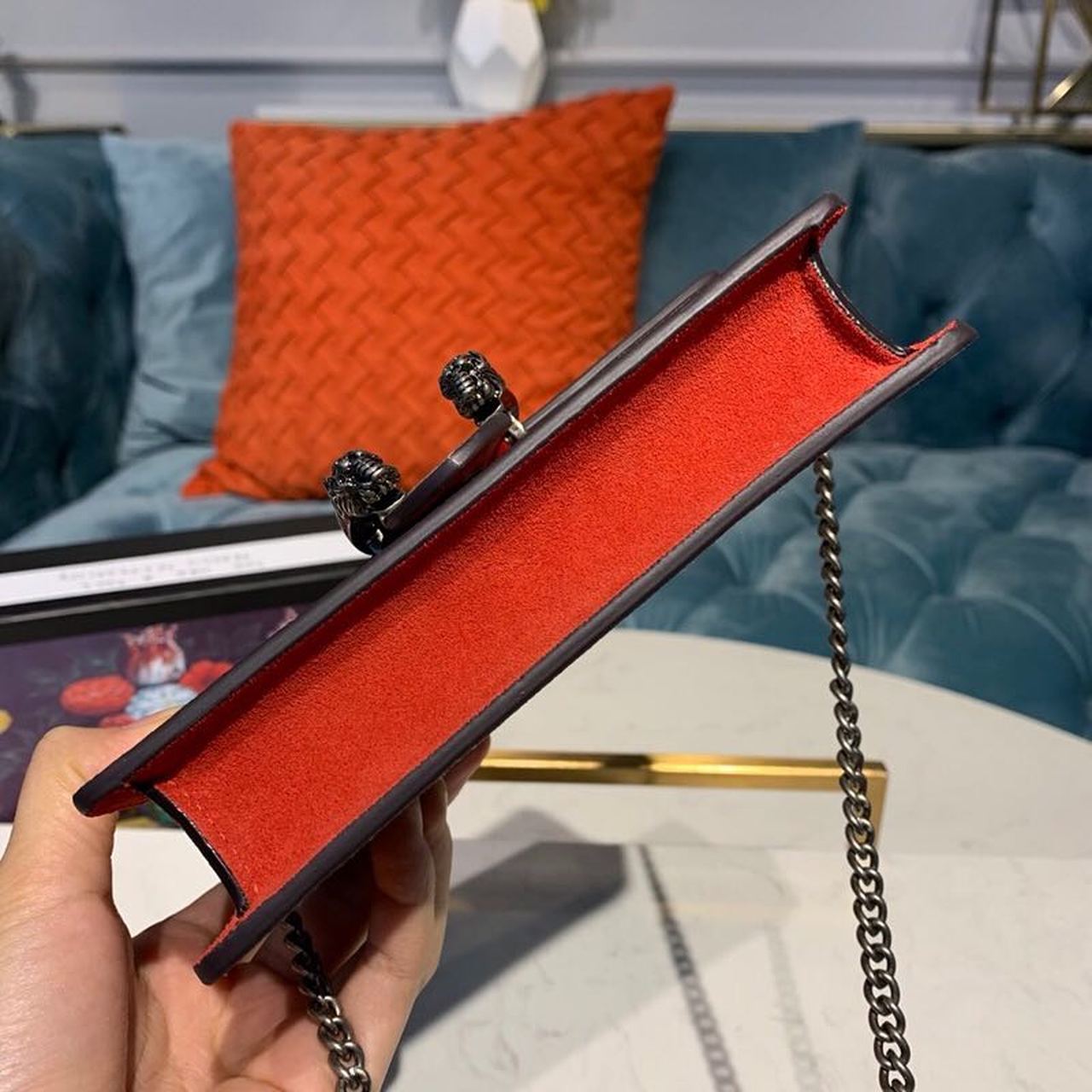 Gucci Dionysus Supreme Super Mini Bag Beige/Ebony GG Supreme Canvas Red Suede 6.5in/16.5cm GG 476432