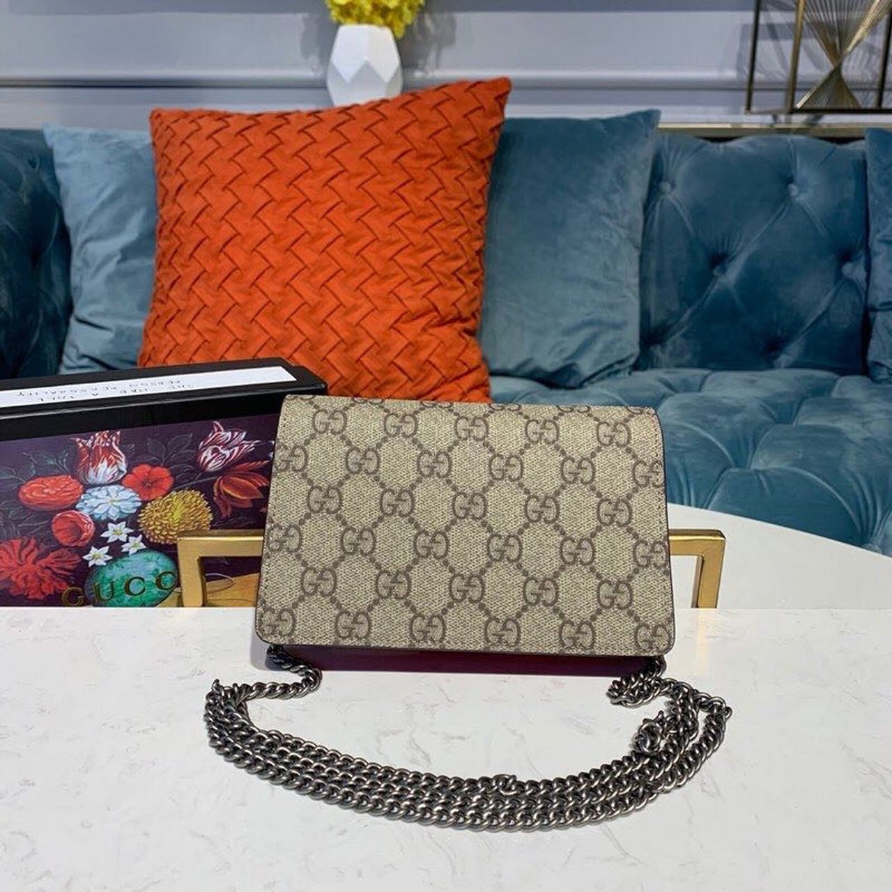 Gucci Dionysus Supreme Super Mini Bag Beige/Ebony GG Supreme Canvas Red Suede 6.5in/16.5cm GG 476432