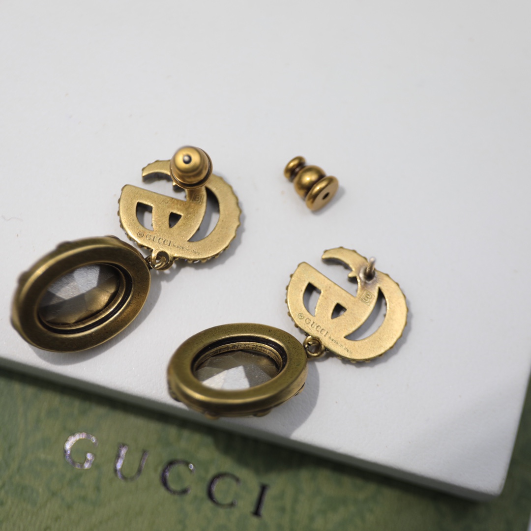 Gucci Double G Earrings With Crystals Gold Tone For Women 629659 J1D50 8066