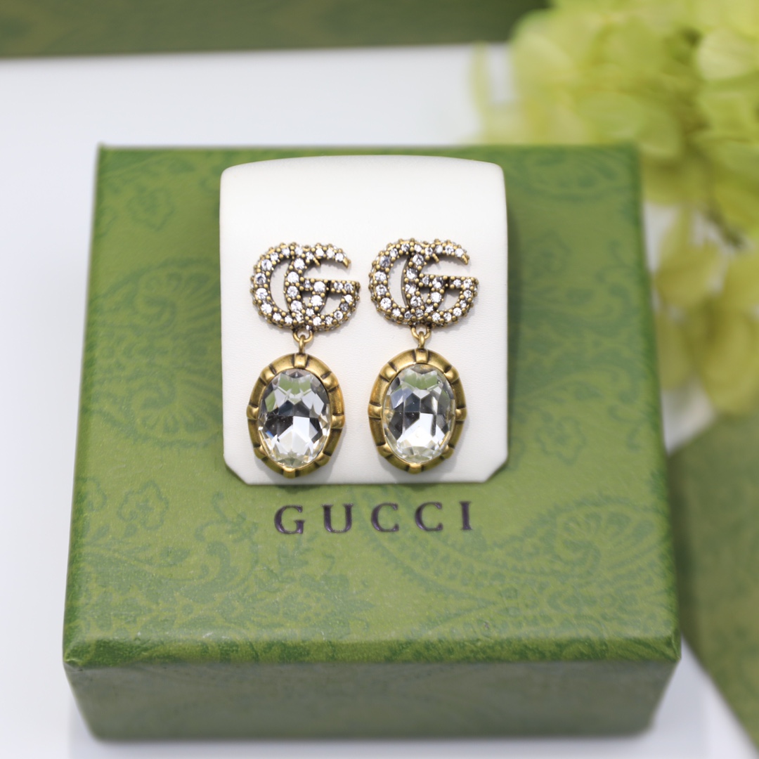 Gucci Double G Earrings With Crystals Gold Tone For Women 629659 J1D50 8066