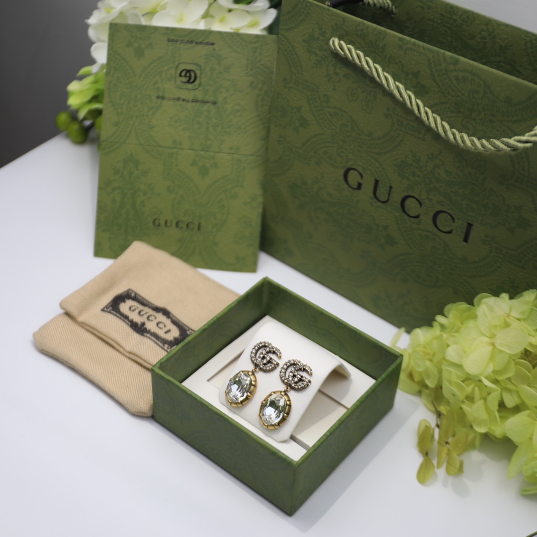 Gucci Double G Earrings With Crystals Gold Tone For Women 629659 J1D50 8066