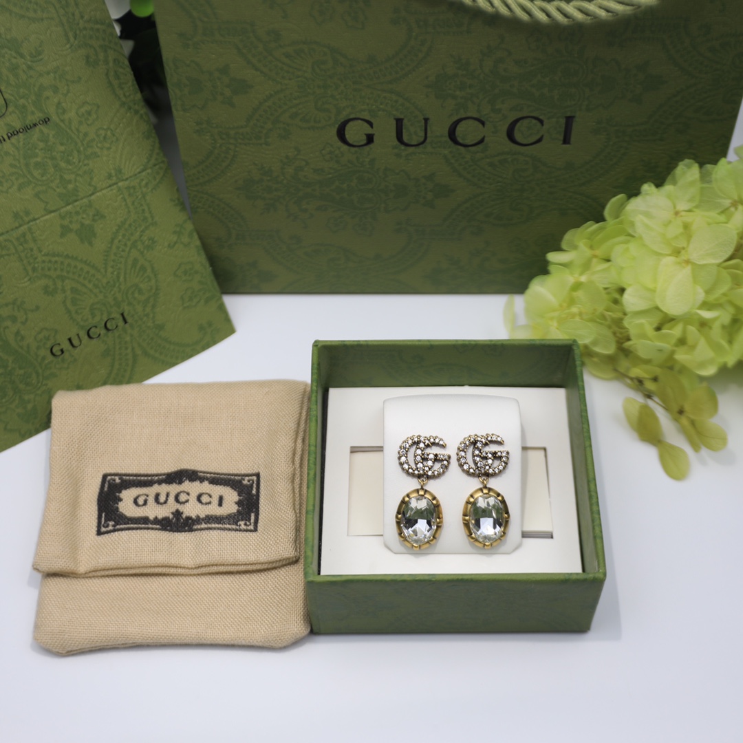 Gucci Double G Earrings With Crystals Gold Tone For Women 629659 J1D50 8066