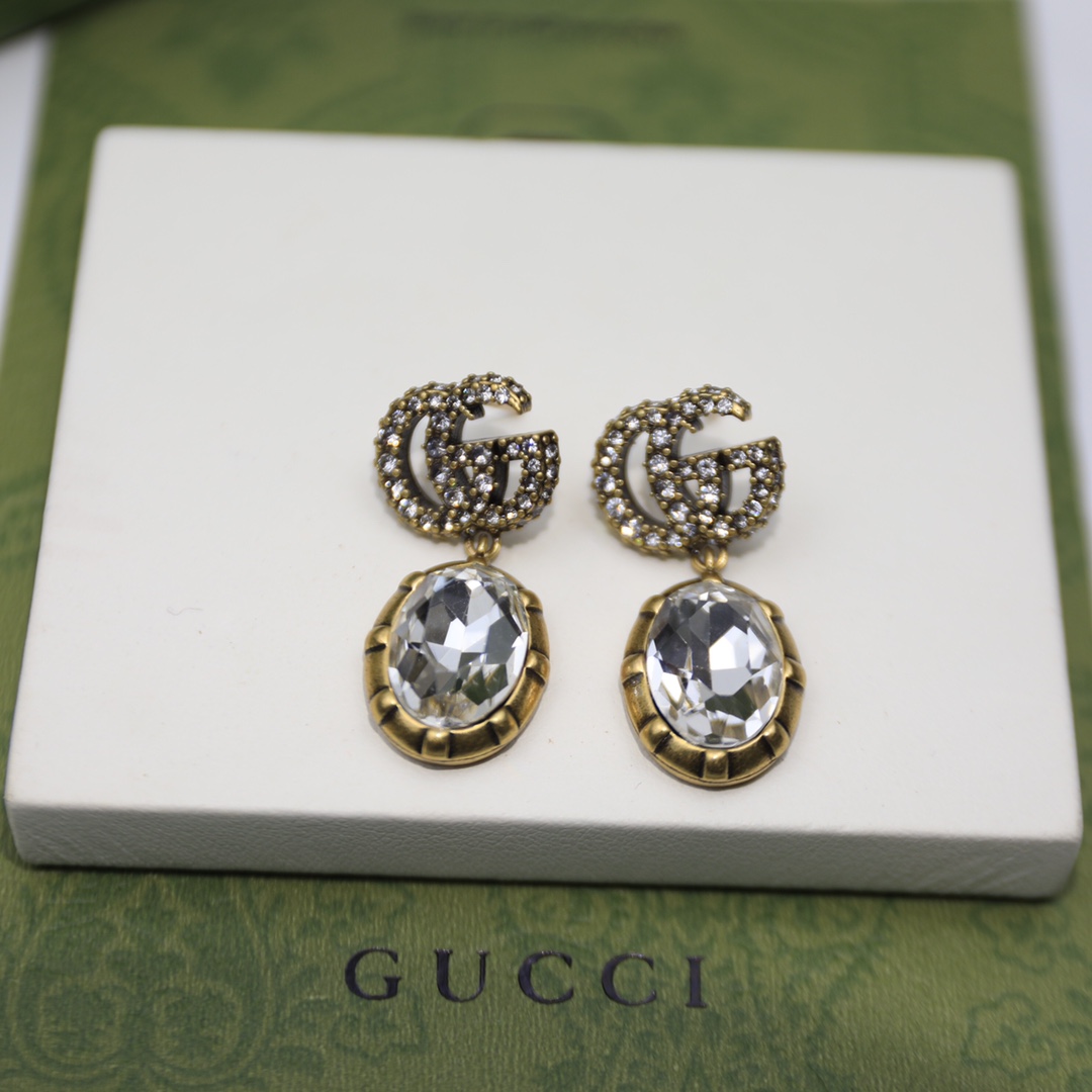 Gucci Double G Earrings With Crystals Gold Tone For Women 629659 J1D50 8066