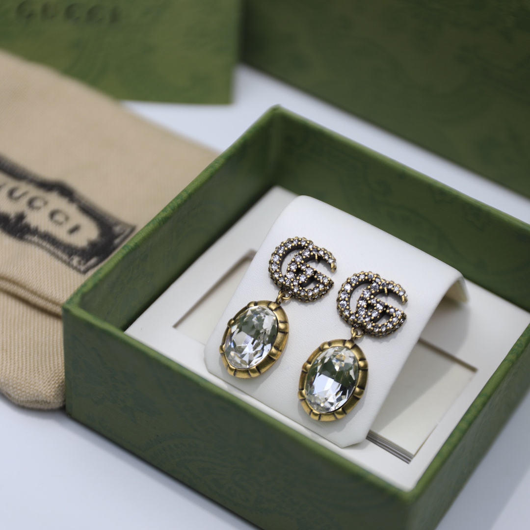 Gucci Double G Earrings With Crystals Gold Tone For Women 629659 J1D50 8066