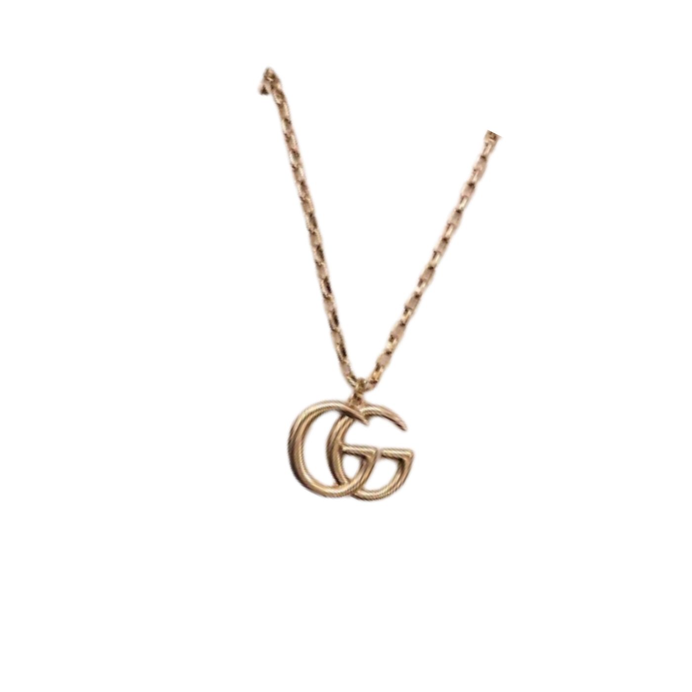 Gucci Douple G Frame Pendant Necklace Gold Tone For Women
