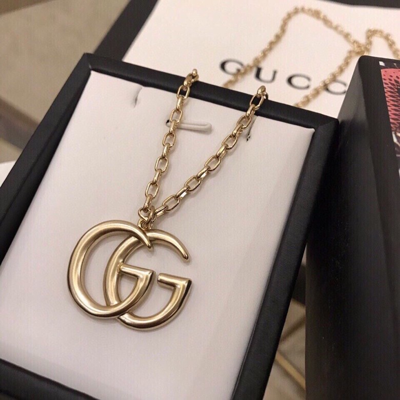 Gucci Douple G Frame Pendant Necklace Gold Tone For Women