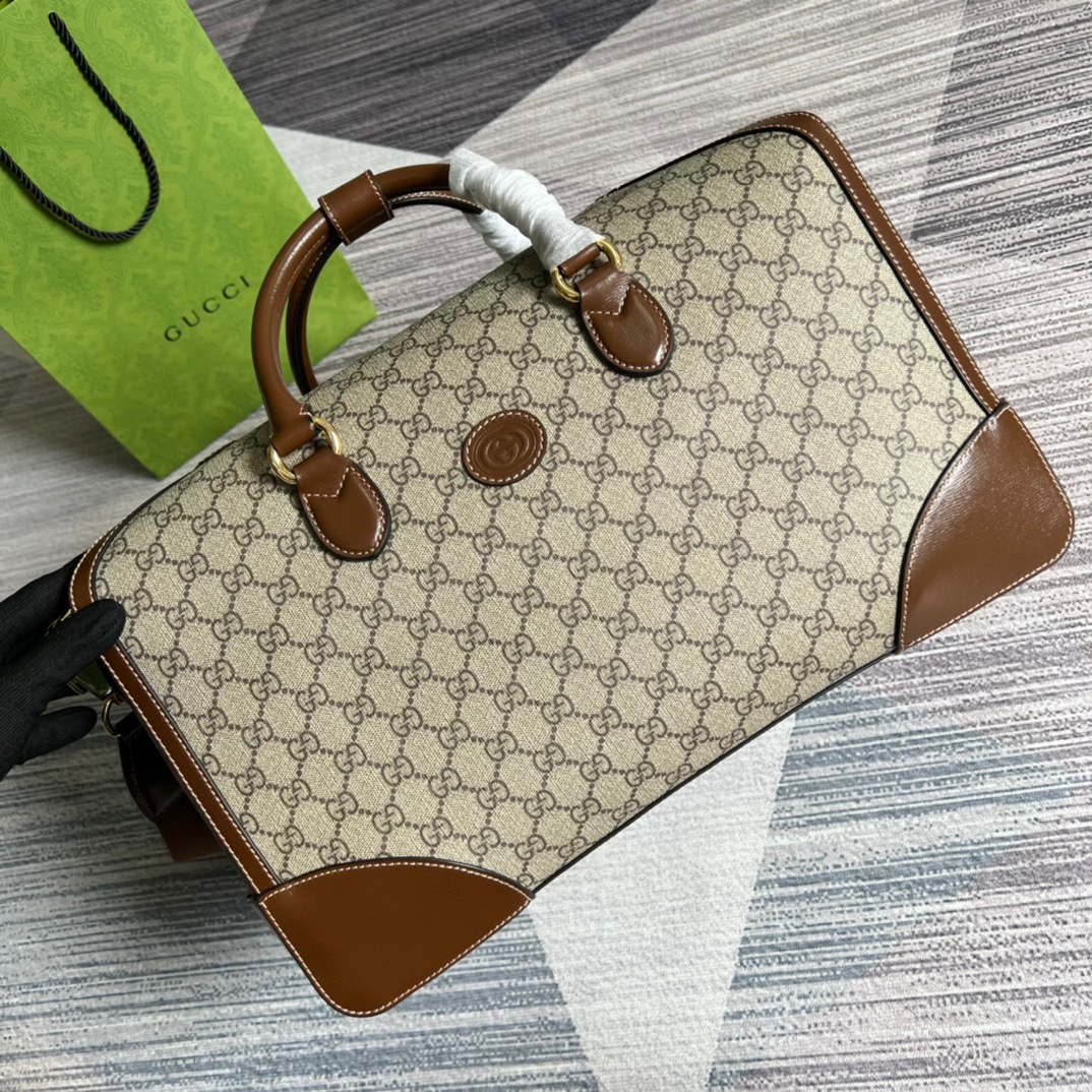 Gucci Duffle Bag With Interlocking G Brown For Men 16.5in/42cm 696014 92THG 8563