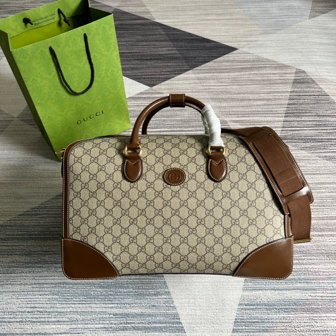 Gucci Duffle Bag With Interlocking G Brown For Men 16.5in/42cm 696014 92THG 8563