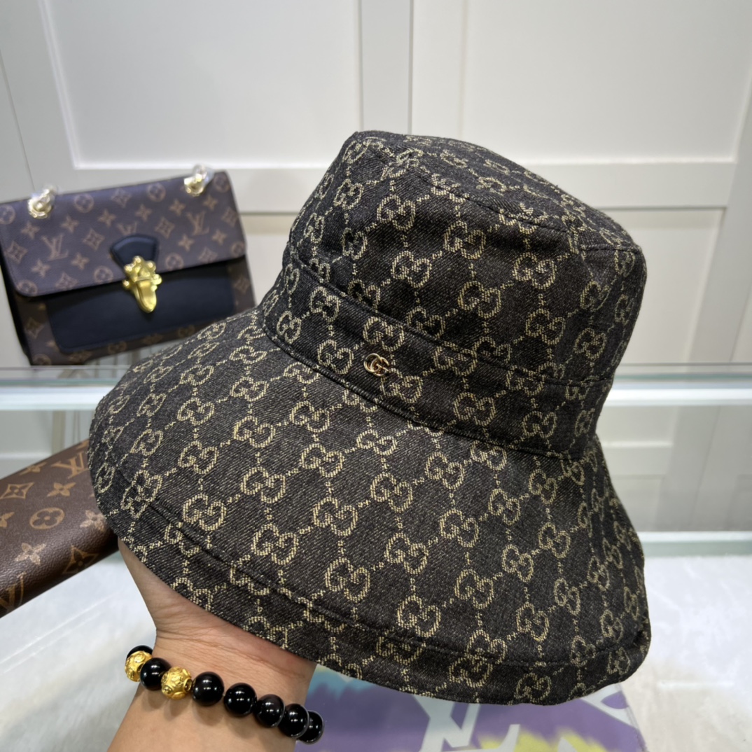 Gucci Eco Washed Denim Wide Brim Hat Black GG Hat
