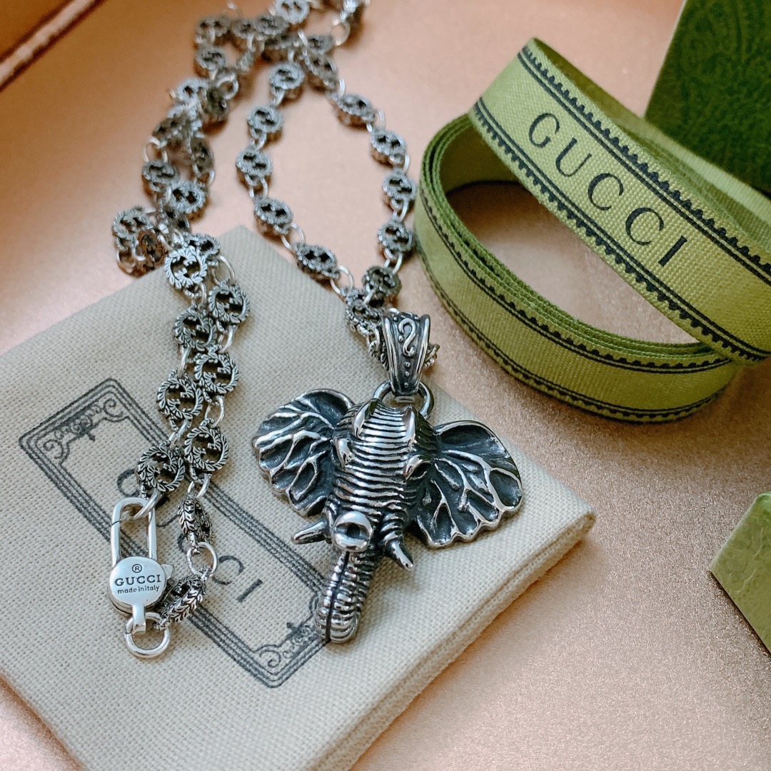 Gucci Elephant Necklace Silver Tone For Women