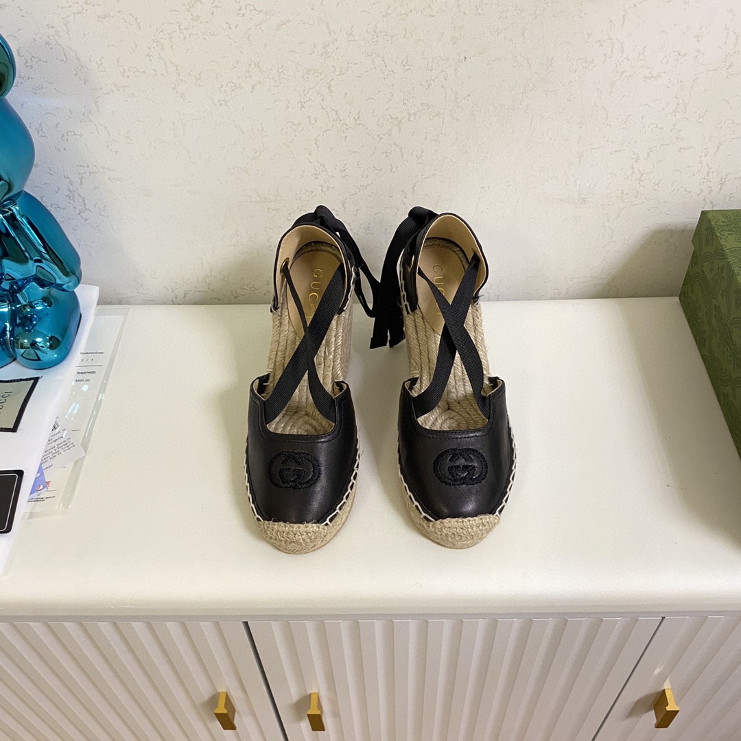 Gucci Espadrille With Ribbon Tie Black For Women