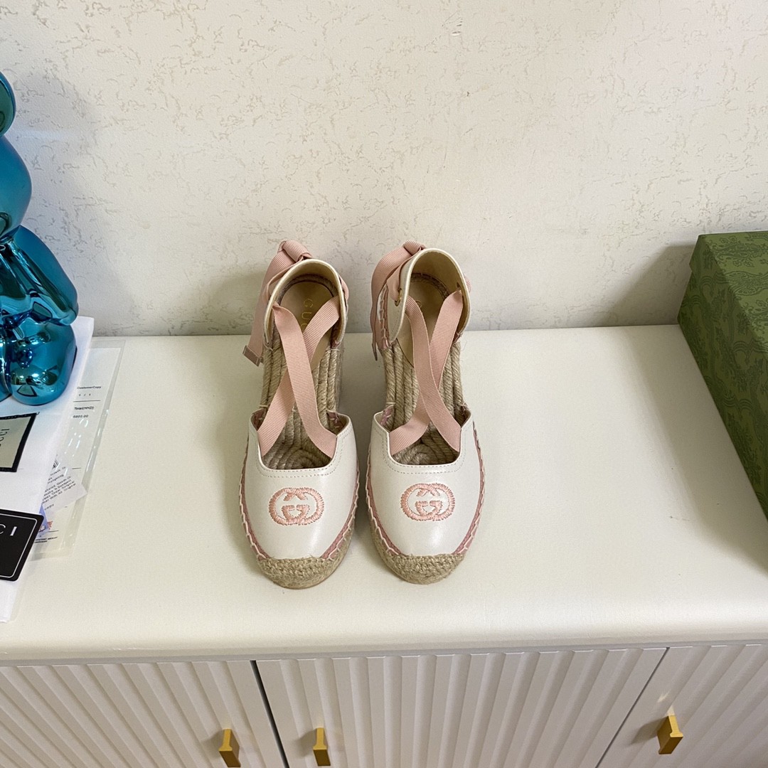 Gucci Espadrille With Ribbon Tie Light Pink For Women 725836 FAA7L 9099