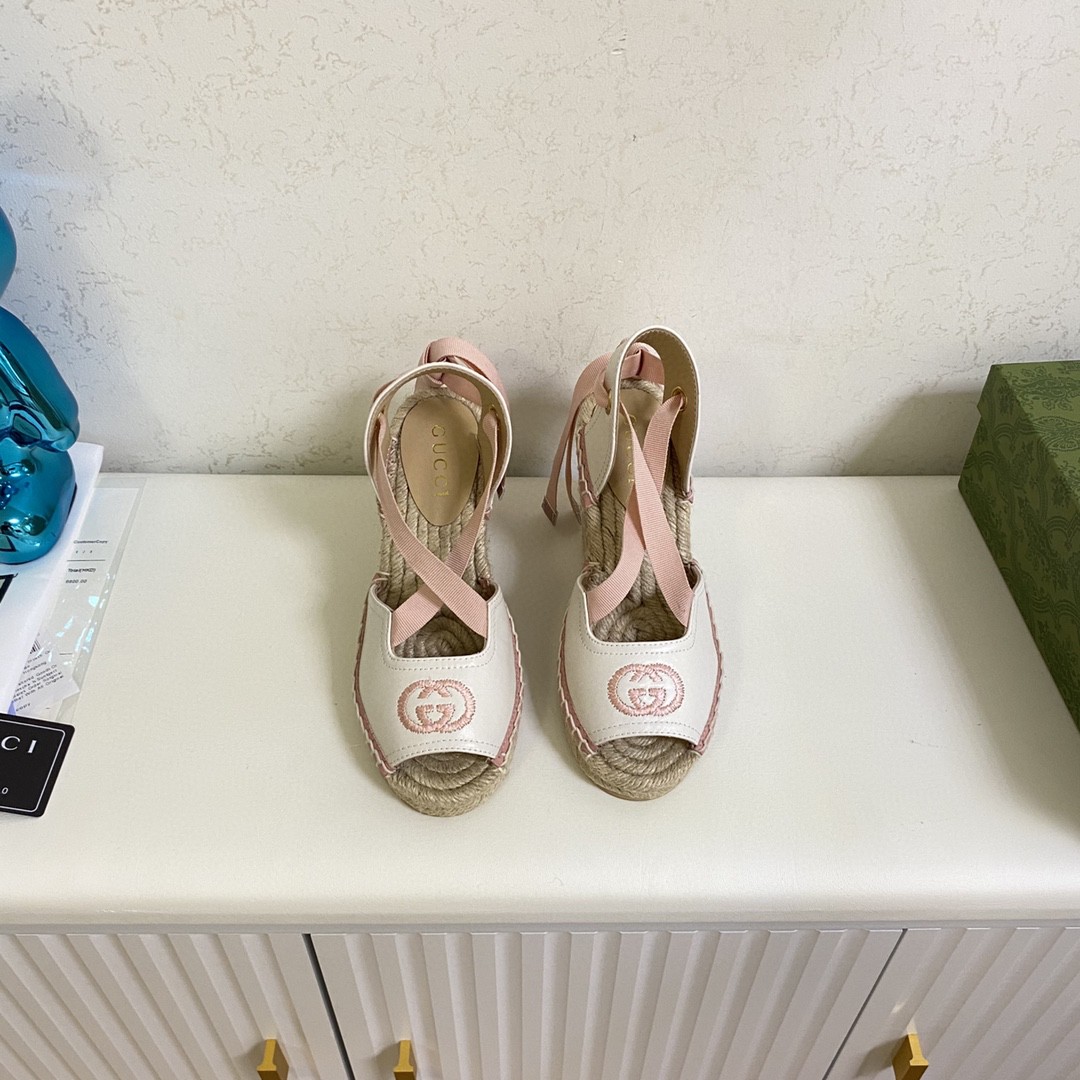 Gucci Espadrille With Ribbon Tie Open Toe Light Pink For Women