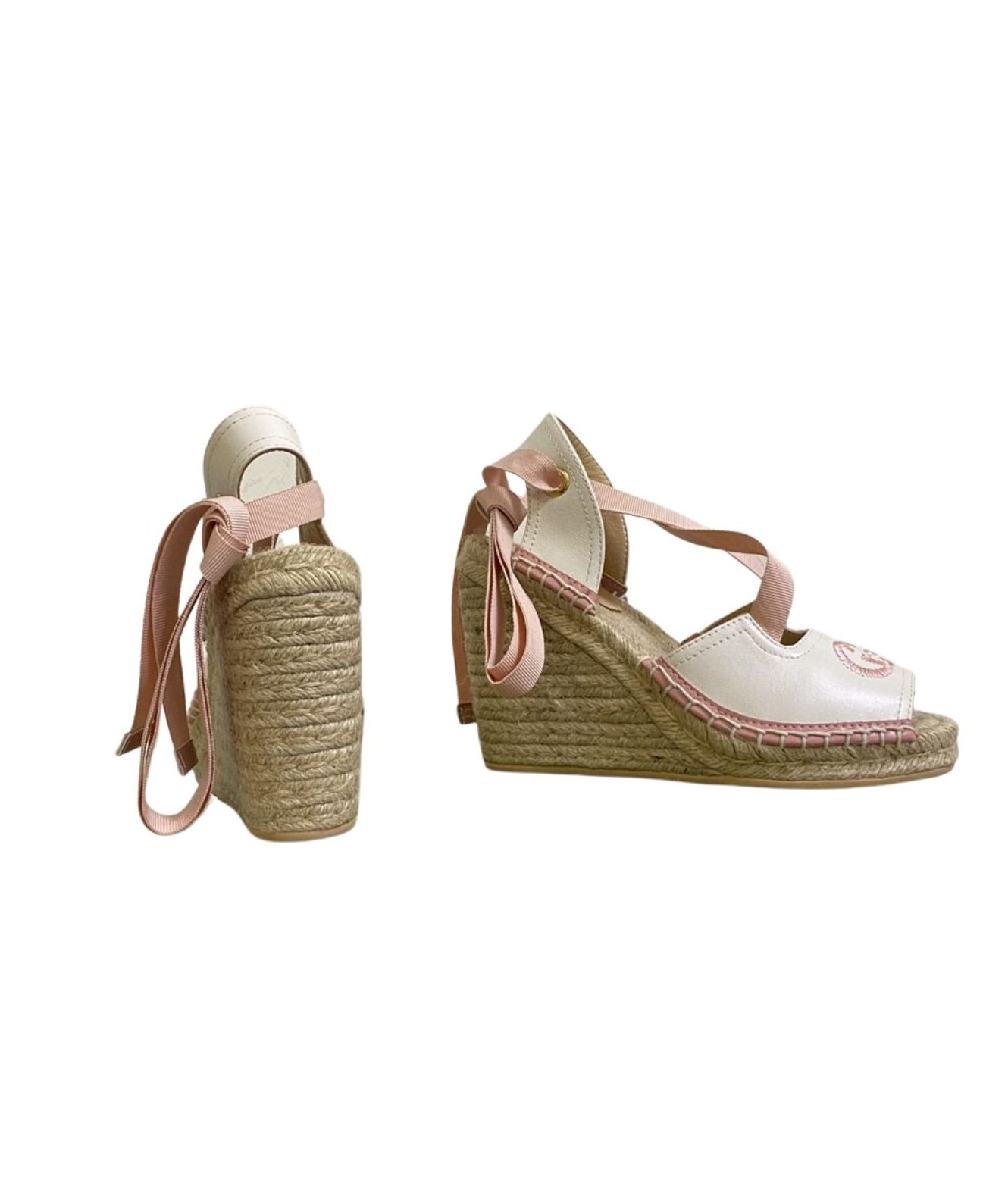 Gucci Espadrille With Ribbon Tie Open Toe Light Pink For Women