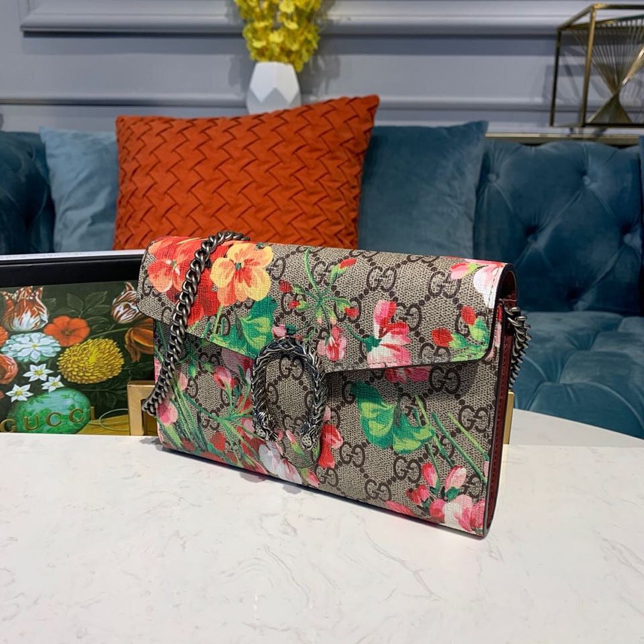 Gucci Floral WOC Dionysus Shoulder Bag 20cm Calfskin Leather Trim Fall/Winter Collection, Burgundy