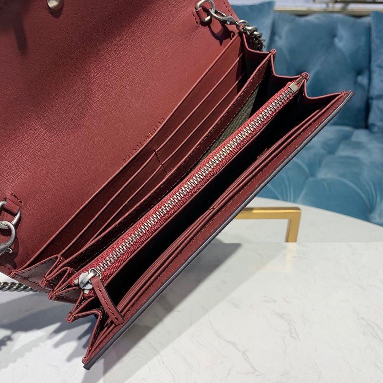 Gucci Floral WOC Dionysus Shoulder Bag 20cm Calfskin Leather Trim Fall/Winter Collection, Burgundy