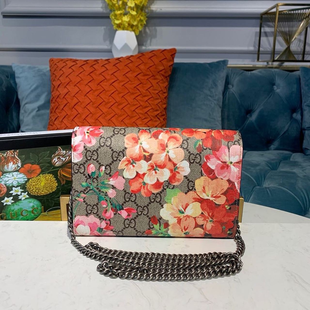 Gucci Floral WOC Dionysus Shoulder Bag 20cm Calfskin Leather Trim Fall/Winter Collection, Burgundy