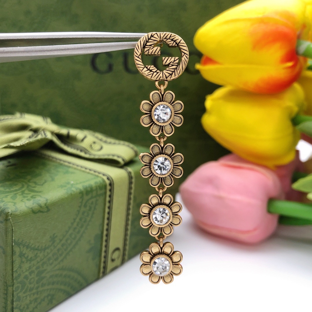 Gucci Flower Tassel Earrings Gold For Women