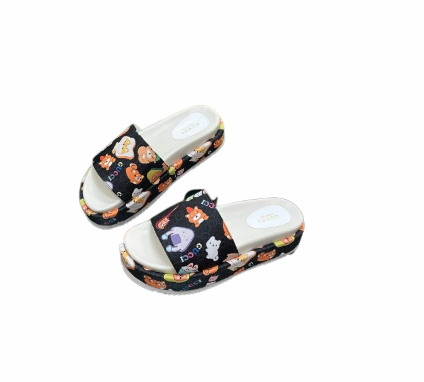 Gucci Gg Animal Print Platform Slide Sandal Black For Women