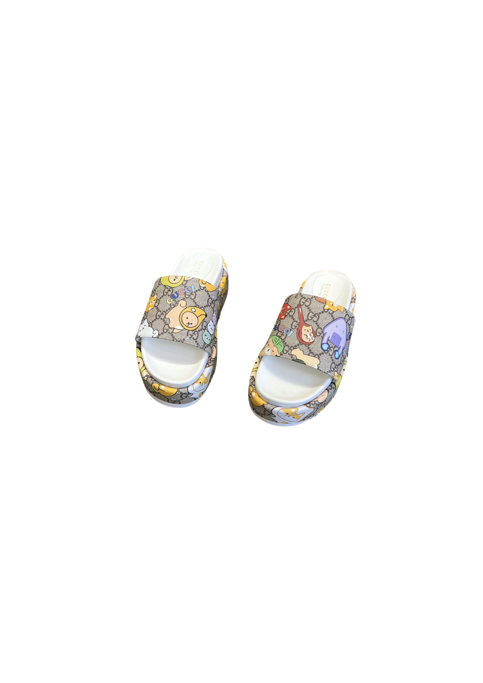 Gucci Gg Animal Print Platform Slide Sandal Grey And White For Women