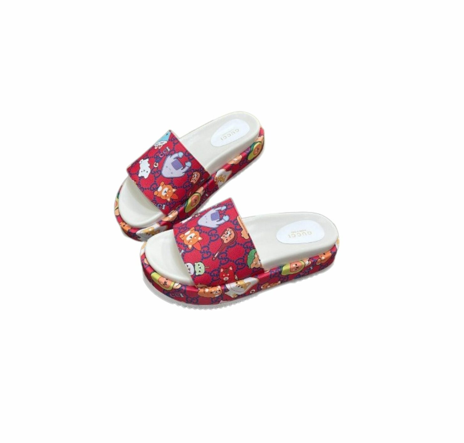 Gucci Gg Animal Print Platform Slide Sandal Red For Women