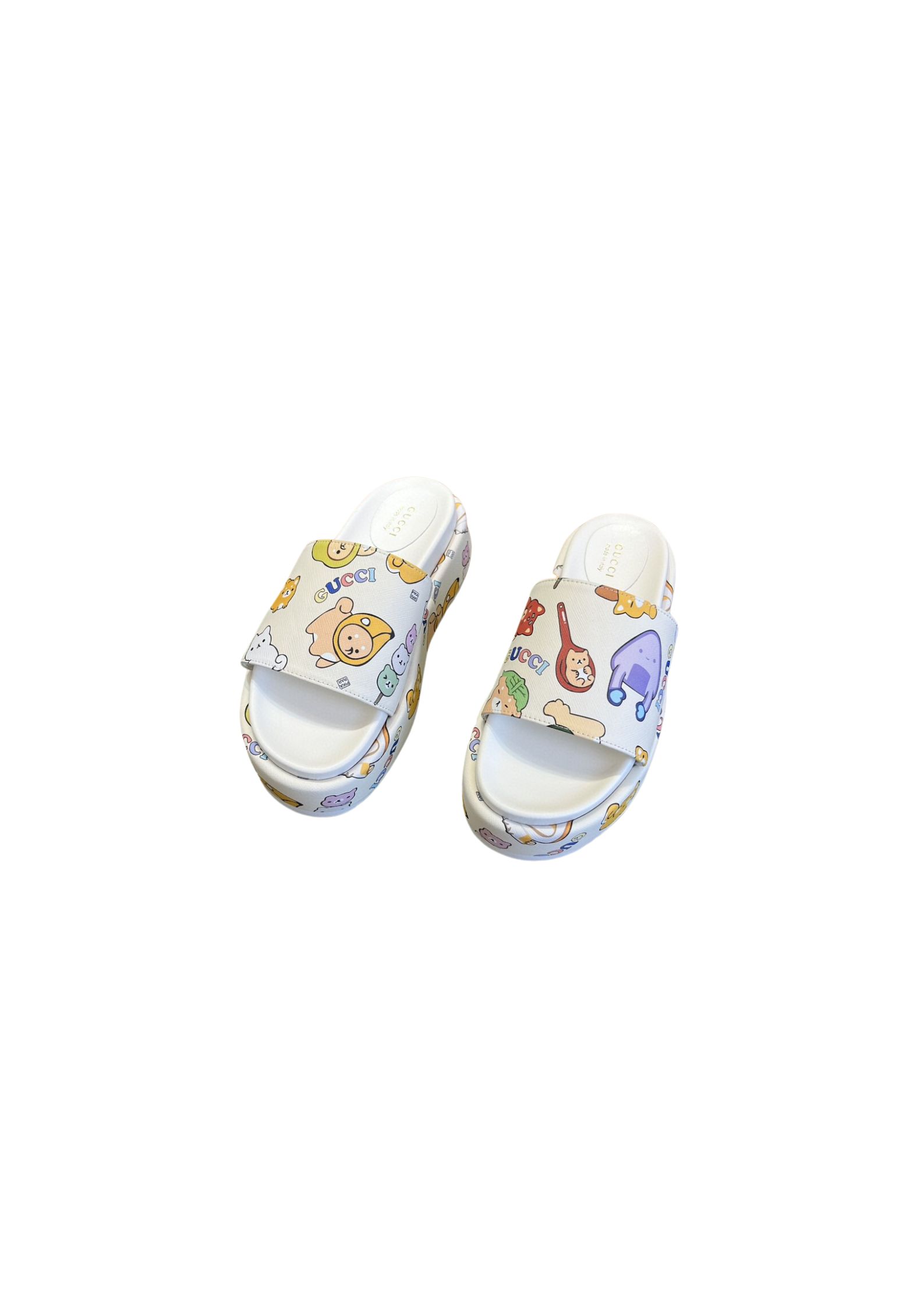 Gucci Gg Animal Print Platform Slide Sandal White For Women