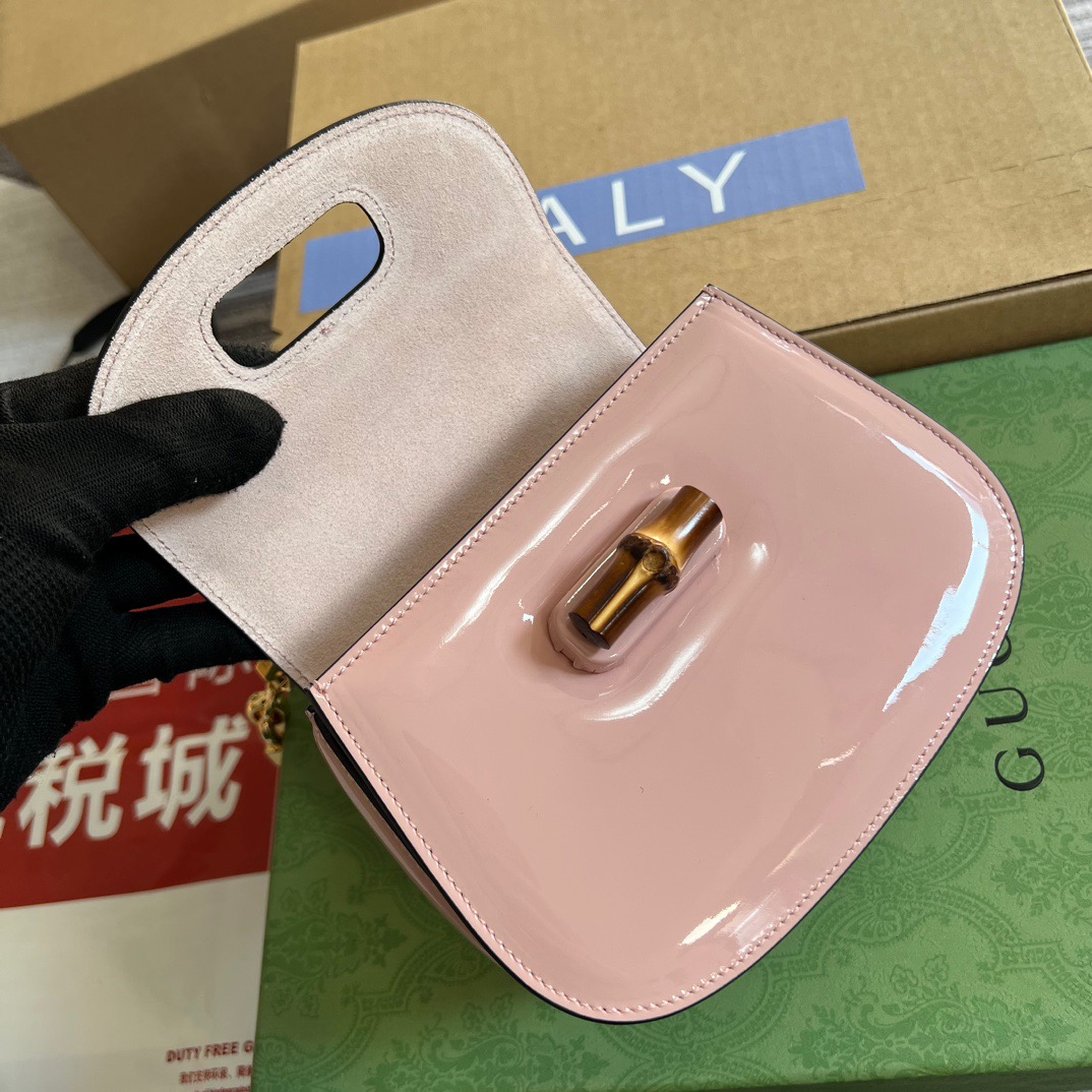 Gucci GG Bamboo 1947 Mini Top Handle Bag Pink/ White/ Black For Women ?724641 AABCE 6942 6.7 in/ 17 cm
