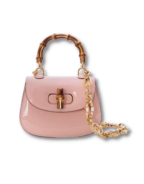 Gucci GG Bamboo 1947 Mini Top Handle Bag Pink/ White/ Black For Women ?724641 AABCE 6942 6.7 in/ 17 cm