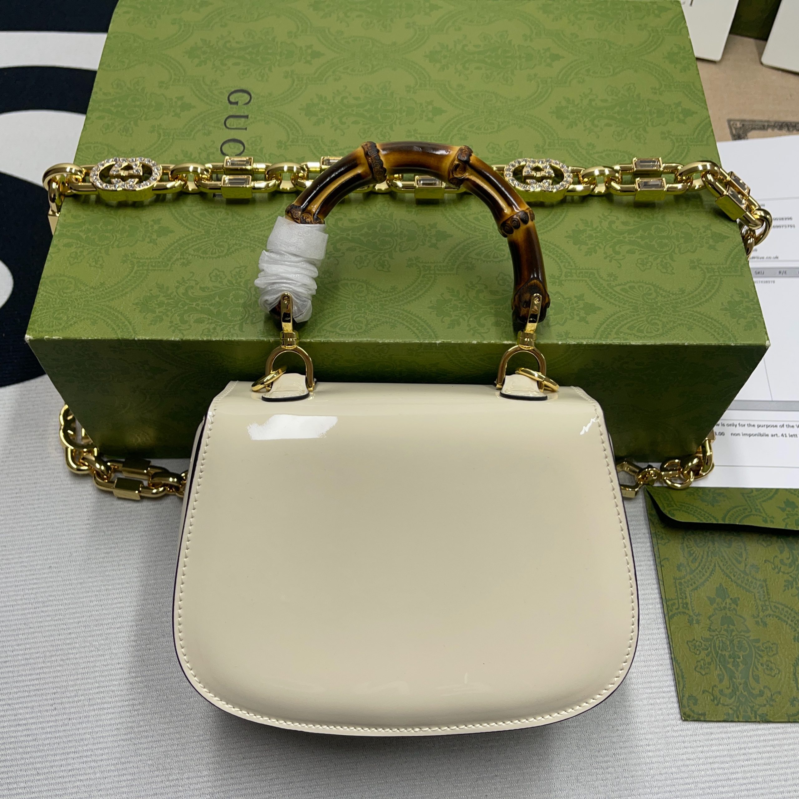 Gucci GG Bamboo 1947 Mini Top Handle Bag Pink/ White/ Black For Women ?724641 AABCE 6942 6.7 in/ 17 cm