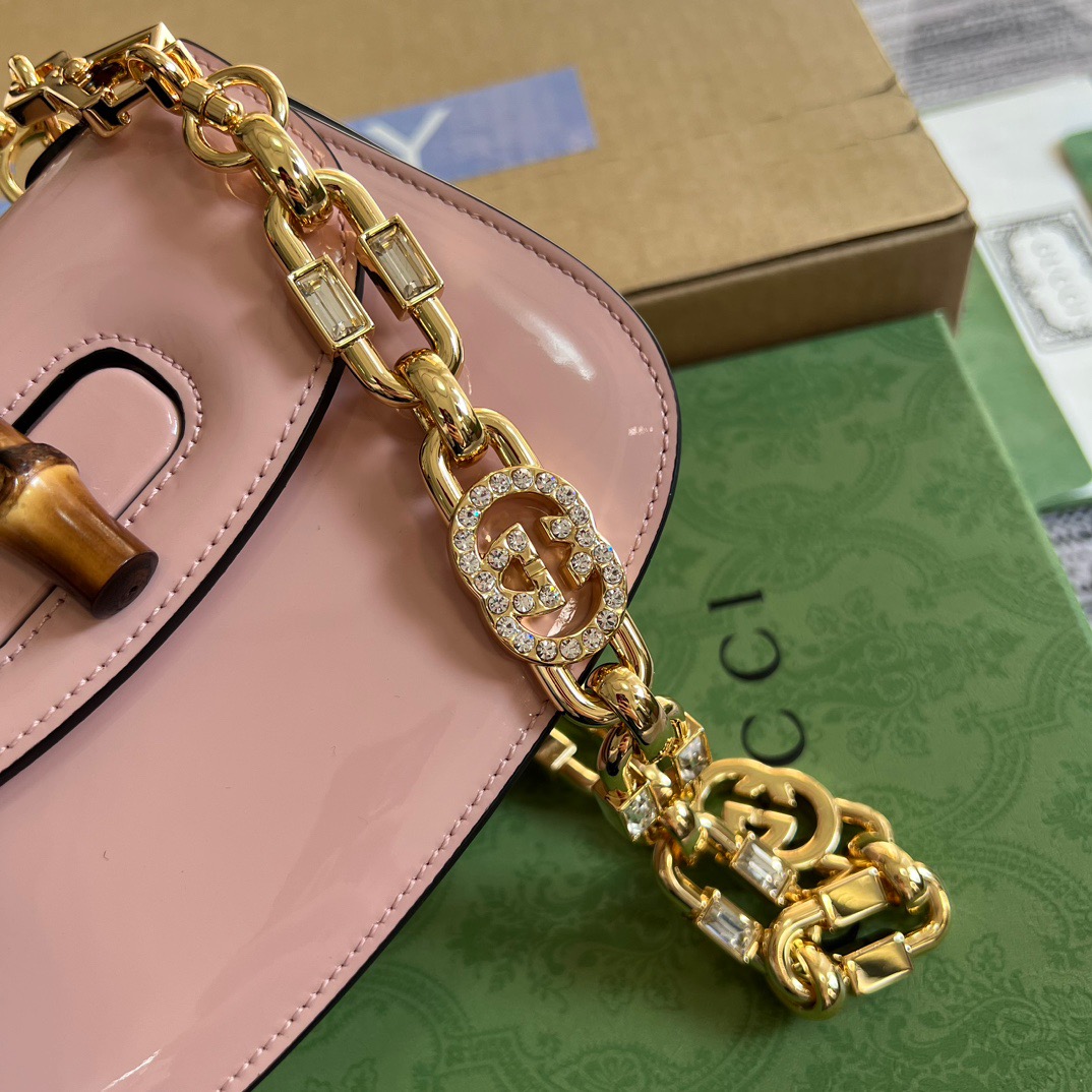 Gucci GG Bamboo 1947 Mini Top Handle Bag Pink/ White/ Black For Women ?724641 AABCE 6942 6.7 in/ 17 cm