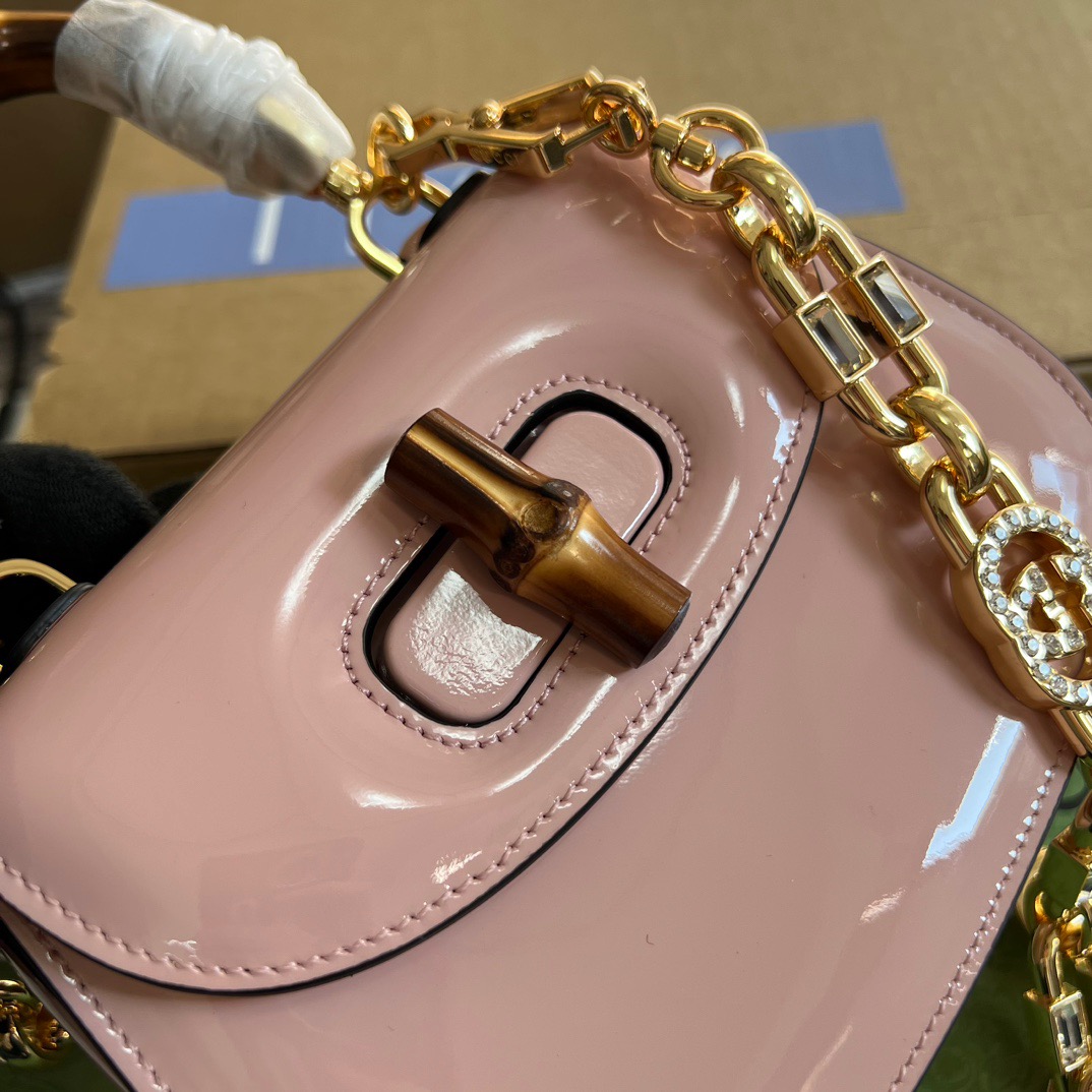Gucci GG Bamboo 1947 Mini Top Handle Bag Pink/ White/ Black For Women ?724641 AABCE 6942 6.7 in/ 17 cm