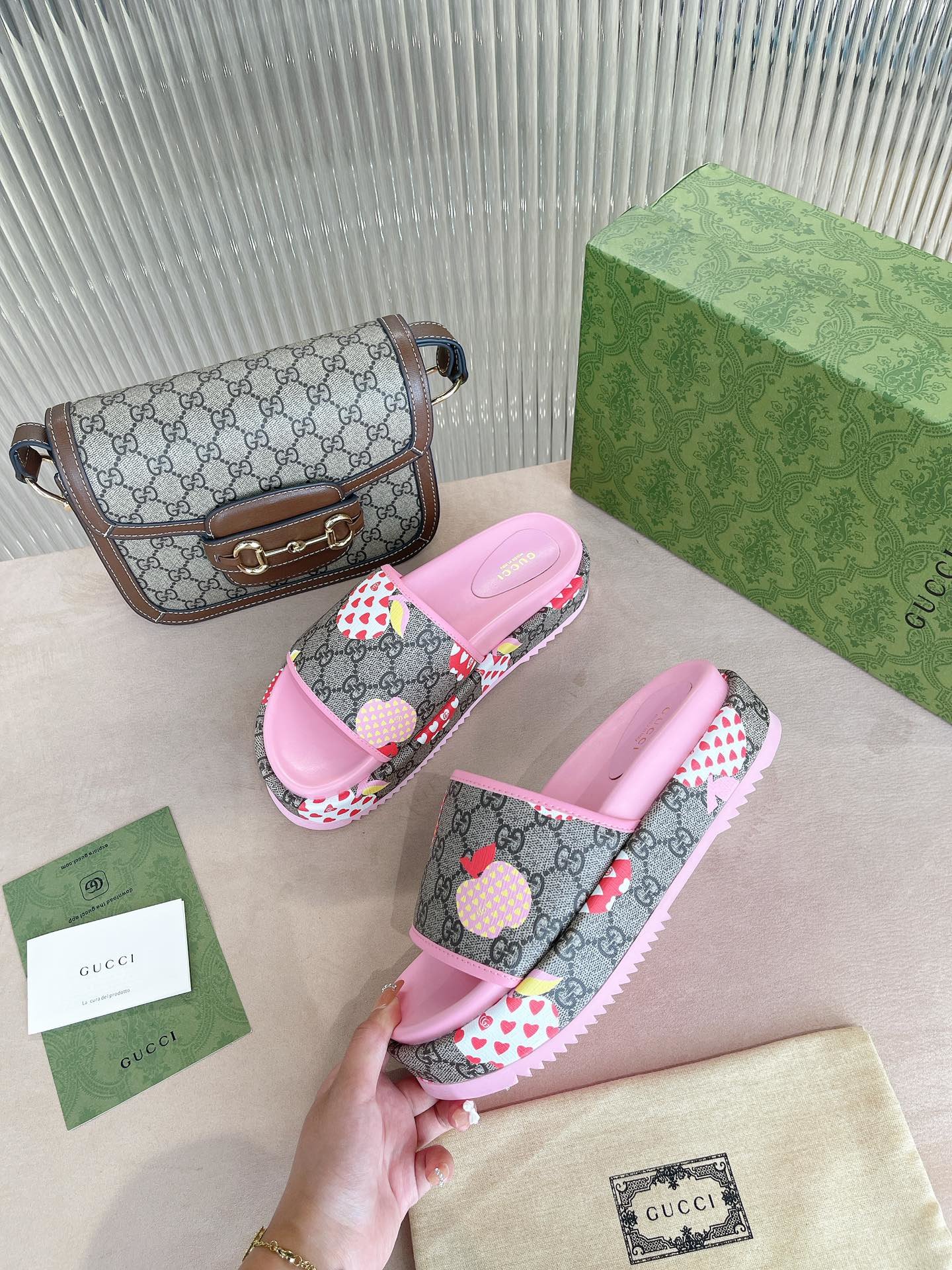 Gucci GG Blooms Supreme Floral Slide Sandal By Canvas Fabric Pink For Women GG