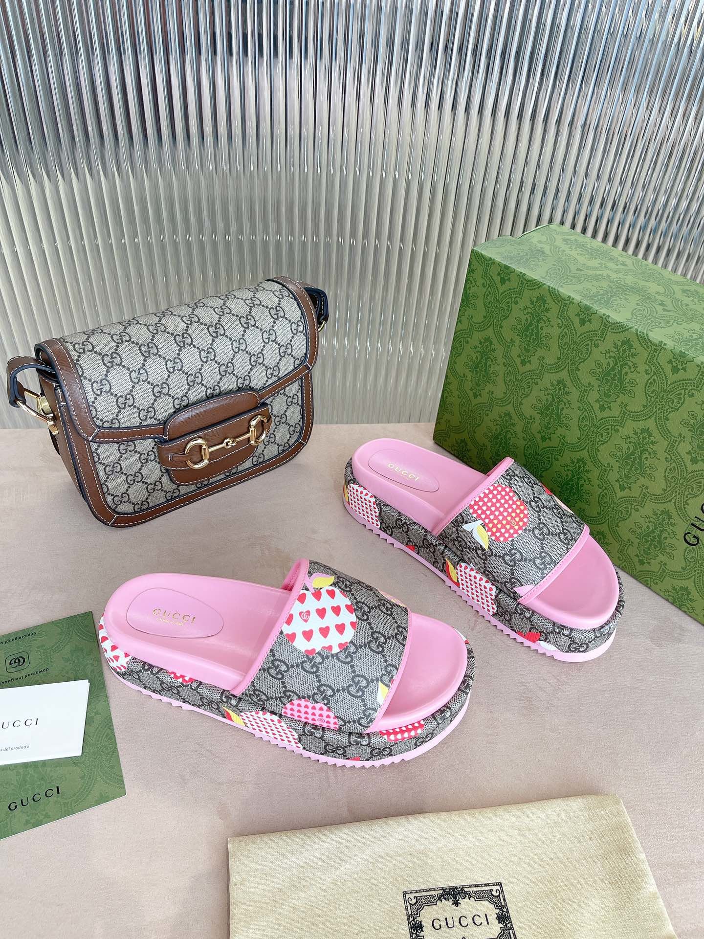 Gucci GG Blooms Supreme Floral Slide Sandal By Canvas Fabric Pink For Women GG