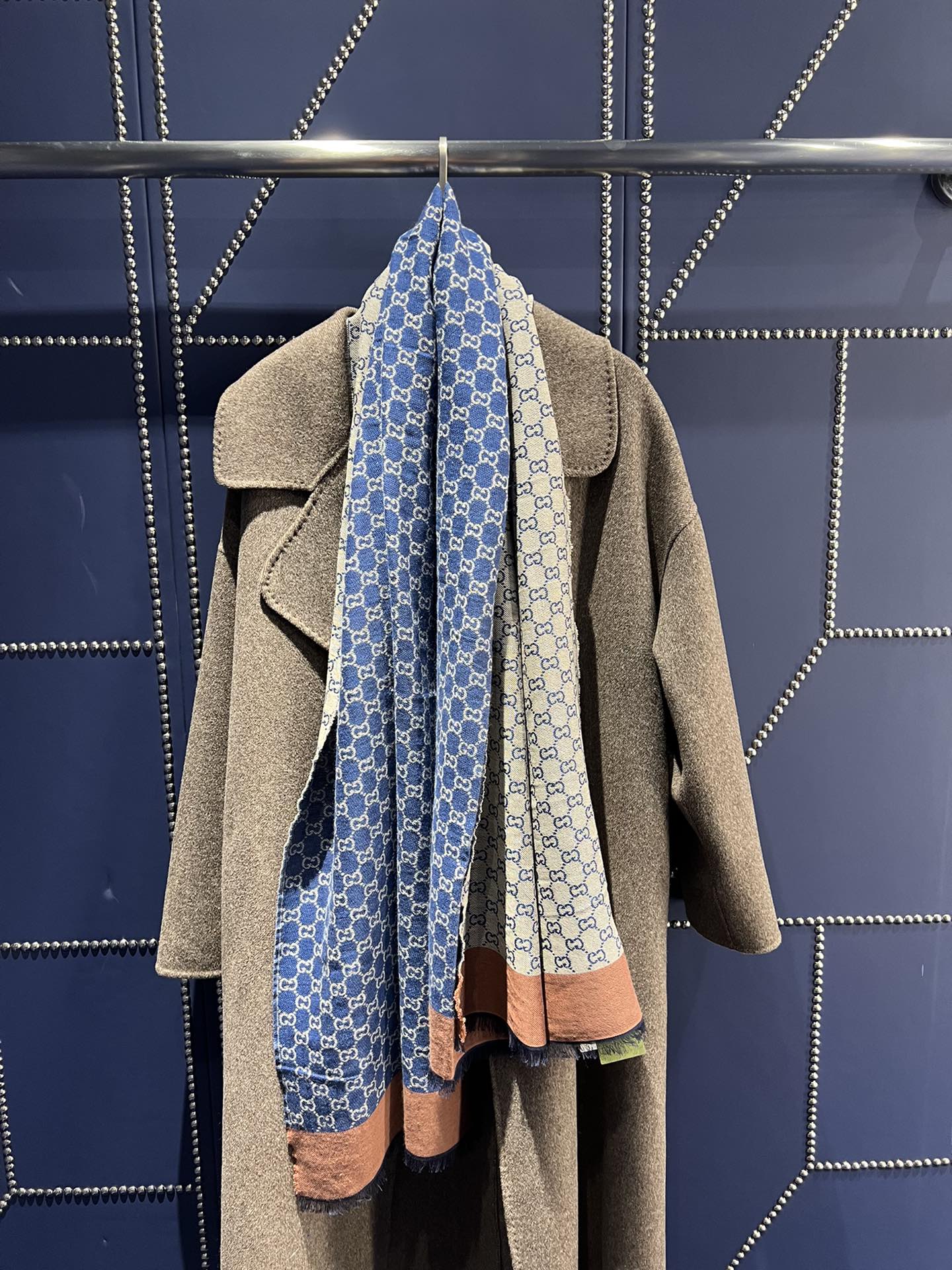 Gucci GG Cotton Jacquard Stole Scarf Blue 79in/200cm