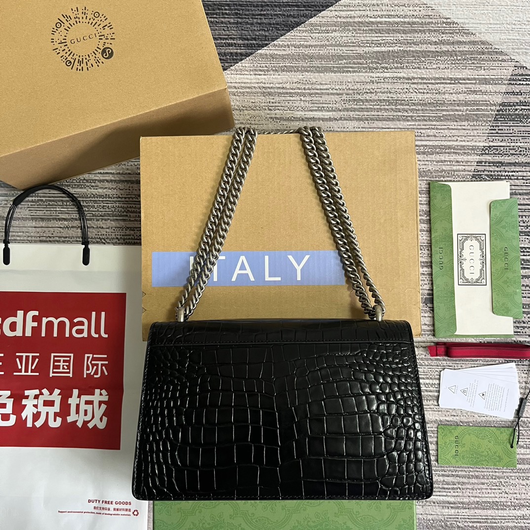Gucci GG Dionysus Crocodile Small Shoulder Bag Green/Black/White For Women? 400249 EV40N 3219 11 in/ 28 cm