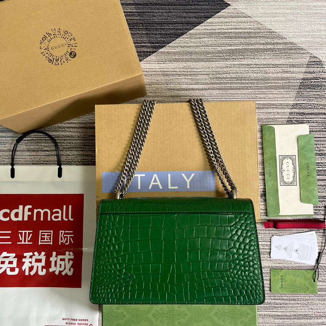 Gucci GG Dionysus Crocodile Small Shoulder Bag Green/Black/White For Women? 400249 EV40N 3219 11 in/ 28 cm
