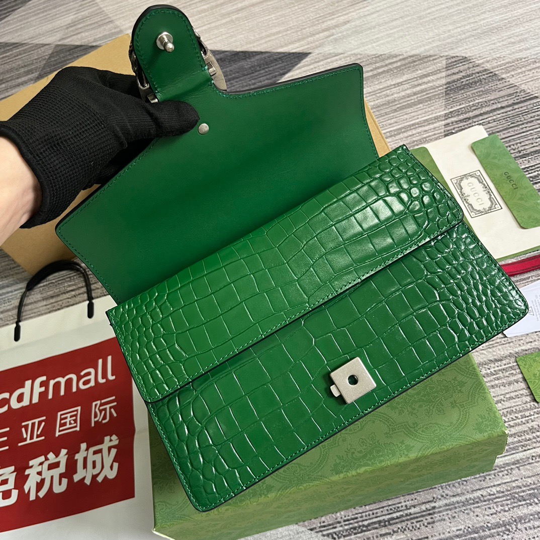 Gucci GG Dionysus Crocodile Small Shoulder Bag Green/Black/White For Women? 400249 EV40N 3219 11 in/ 28 cm