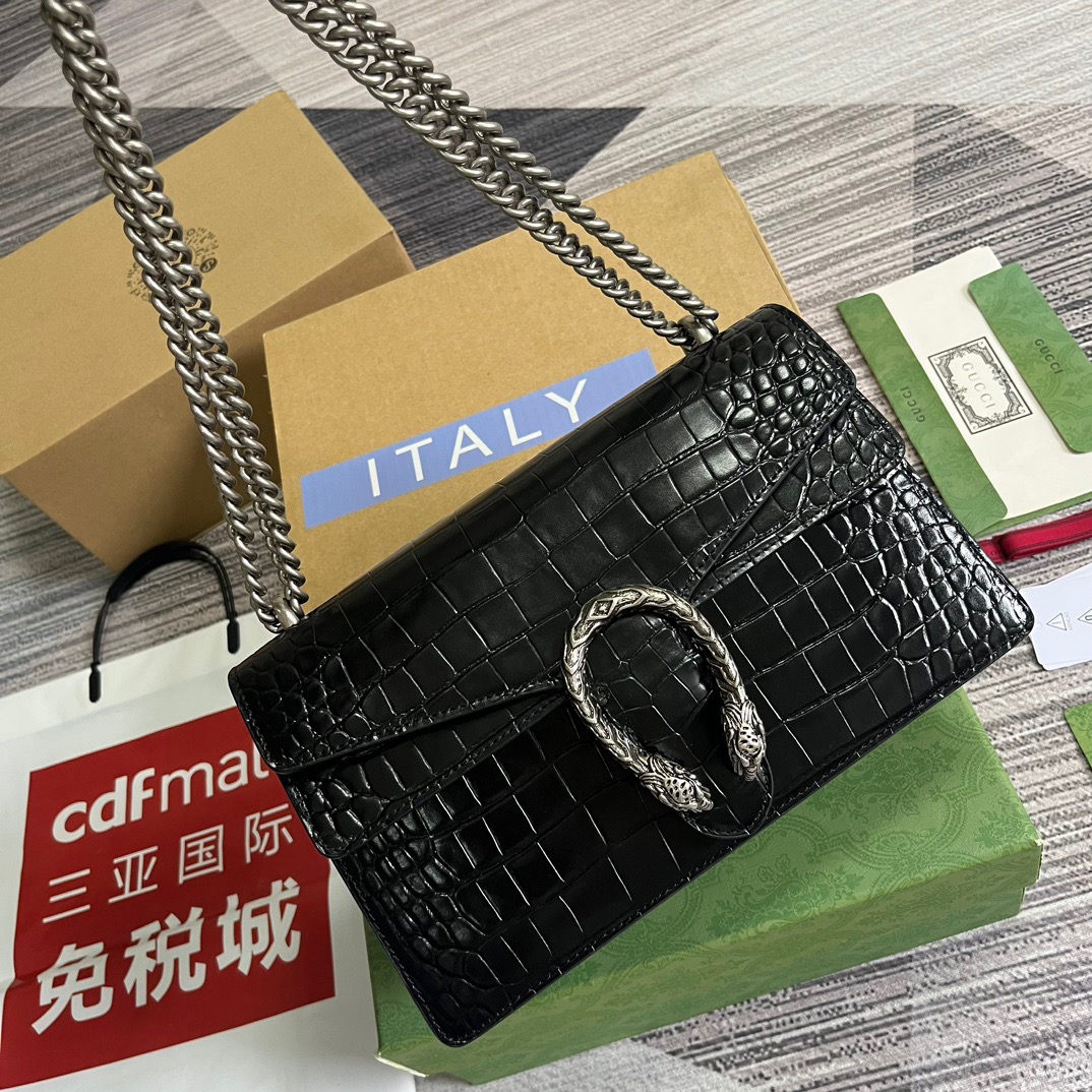 Gucci GG Dionysus Crocodile Small Shoulder Bag Green/Black/White For Women? 400249 EV40N 3219 11 in/ 28 cm