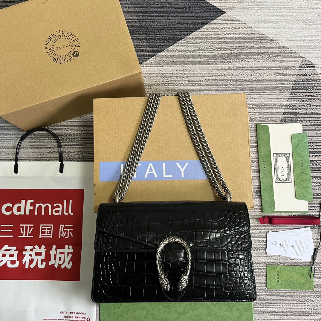 Gucci GG Dionysus Crocodile Small Shoulder Bag Green/Black/White For Women? 400249 EV40N 3219 11 in/ 28 cm