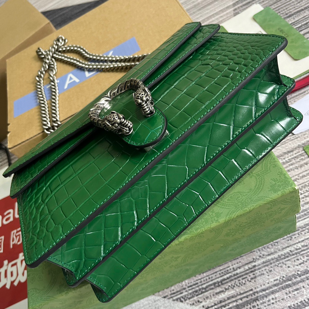 Gucci GG Dionysus Crocodile Small Shoulder Bag Green/Black/White For Women? 400249 EV40N 3219 11 in/ 28 cm