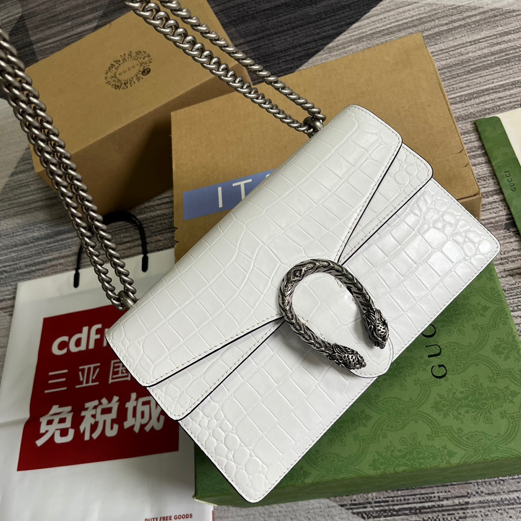 Gucci GG Dionysus Crocodile Small Shoulder Bag Green/Black/White For Women? 400249 EV40N 3219 11 in/ 28 cm