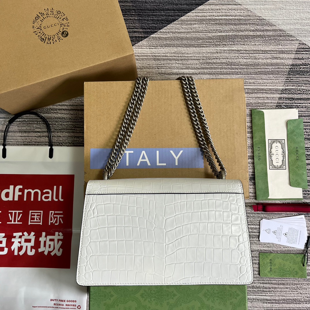 Gucci GG Dionysus Crocodile Small Shoulder Bag Green/Black/White For Women? 400249 EV40N 3219 11 in/ 28 cm