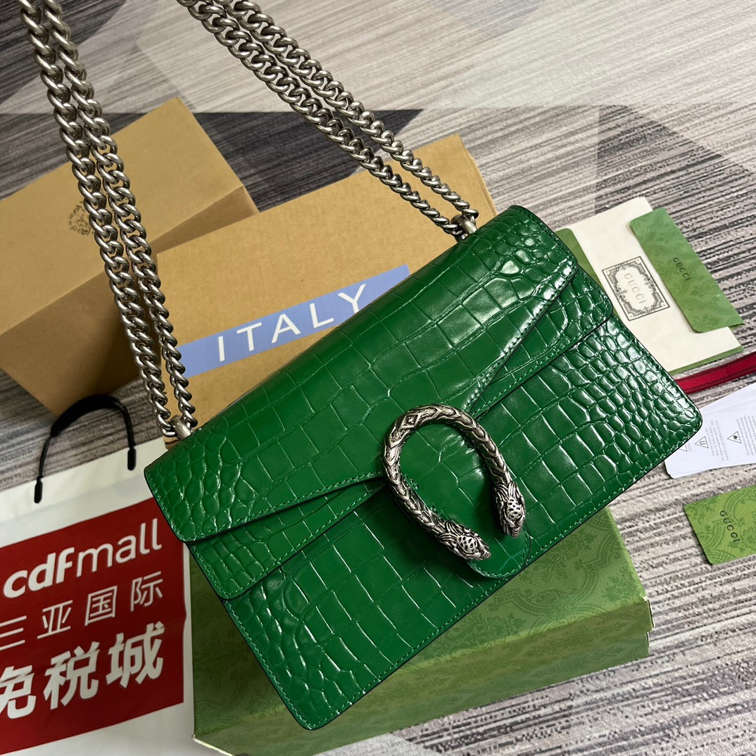 Gucci GG Dionysus Crocodile Small Shoulder Bag Green/Black/White For Women? 400249 EV40N 3219 11 in/ 28 cm